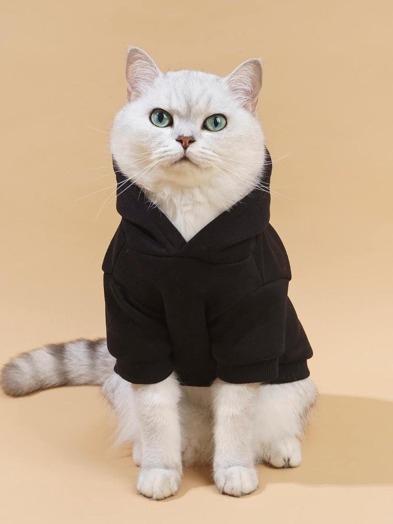 QWINEE Dog Hoodie Dog Shirt Sweatshirt Stylish Dog Clothes for Cat Kitten Puppy Small Medium Large Dogs Black Large (Large, Black)