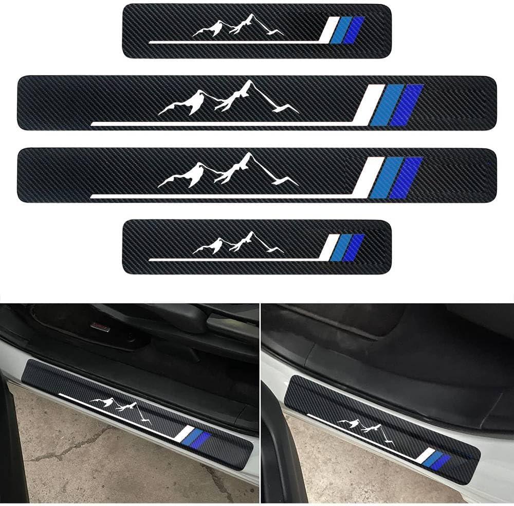 4Pcs Carbon Fiber Door Sill Plate Protectors Door Entry Guard Compatible with Toyota Tacoma 4Runner Tundra Rav4 Highlander Sequoia Door Sill Protector Car Accessories (mountain-blue)