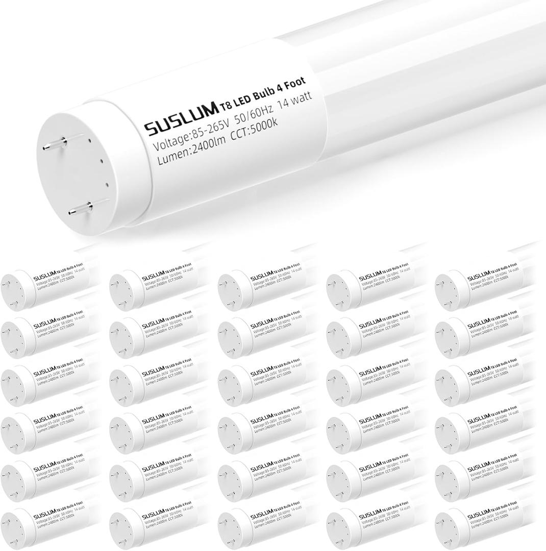 30 Pack T8 LED Bulbs 4 Foot, Type A+B Hybrid Replacement for T8 Fluorescent Tube, 14W (32W Equivalent), 5000K Daylight, 2400 Lumens, Shatter Resistant Frosted Cover, G13 Base
