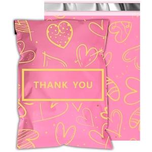 Thank You Poly Mailers 10x13 Inch 100 Pcs - Heart printed Shipping Bags, 2.4mil Thickness, Waterproof and Tear Resistant Mailing Envelopes, Self-Sealing Packaging Bags for Clothing