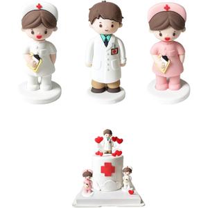 3PCS Nurse Cake Topper Nursing Cupcake,Statue of Doctor and Nurse,RN Theme Party Favors Nurse Decorations for Nursing Graduation Party,Cake Decoration for Doctors and Nurses