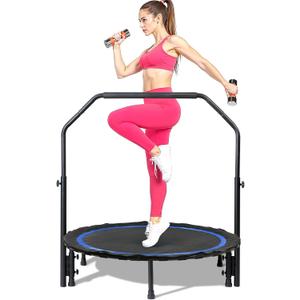 Mini Trampoline for Adults Fitness Trampoline, with Handle, 400/600lbs Weight Capacity, Sturdy/Noiseless Exercise Rebounder for Indoor & Outdoor Workout (40 Inch, Blue)