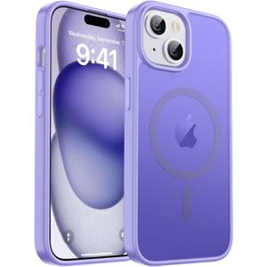 for iPhone 15 Case iPhone 14 Case Phone Cover Light Purple | Magnetic, Compatible with MagSafe, 10 FT Military Grade Drop Protection, Slim, Translucent, Matte, Shockproof, Anti-Scratch