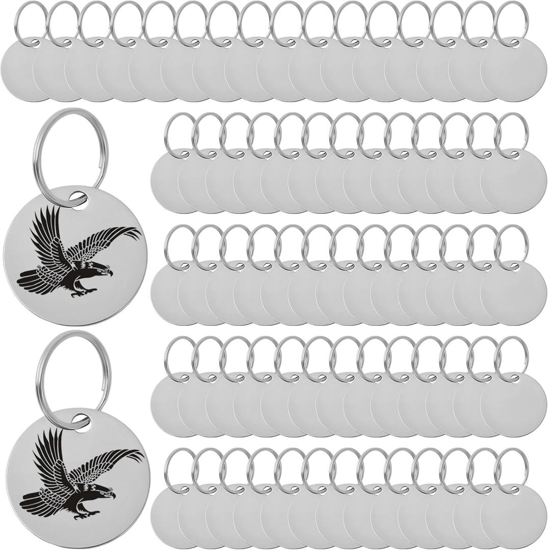 100 Pack Round Stainless Steel Blank Tags with Hole, Metal Stamping Blanks for Engraving, DIY Keychains, Pet ID Tags, Jewelry Making, and Craft Projects (Silver, 1.2 Inch)