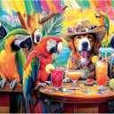 2000 Piece Puzzle for Adults, Puzzles for Adults 2000 Pieces, Funny Parrots Dog Party Jigsaw Puzzles, Family Fun Puzzle Perfect for Game Nights, 39" X 28"