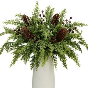 40 Pcs Artificial Pine Branches Pinecone Holly Berry Set, 12.5 Inch Christmas Greenery Picks Foliage Sprigs Fake Cedar Stems for Xmas Vase Filler DIY Crafts Garland Wreath Home Decor (40, Red Berry)