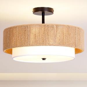 Boho Rattan semi Flush Mount Ceiling Light,for Bedroom
Lornwick 18 Inch Bohemian woven Hemp Rope light fixture, for Dining Room/Living Room/Kitchen/ Entryway
