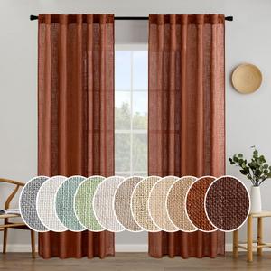 MIULEE Burnt Orange Linen Curtains 84 Inch Length for Bedroom Living Room, Soft Thick Linen Textured Window Drapes Terracotta Rust Boho Fall Decor Semi Sheer Light Filtering Back Tab 2 Panels