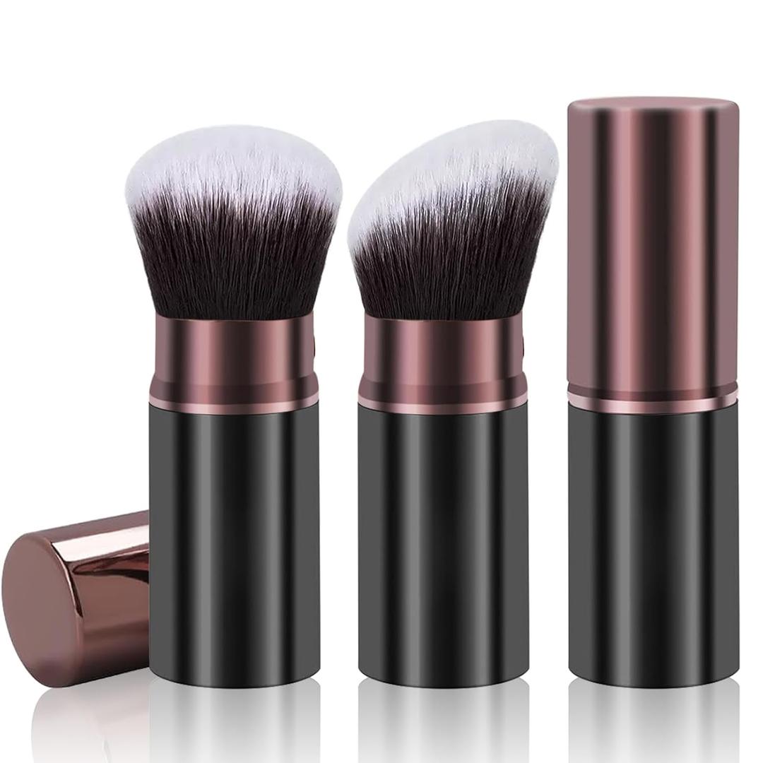 Retractable Kabuki Makeup Brushes, Travel Powder Foundation Professional Makeup Brush Set 2 Pack for Blush, Liquid, Cream, Cosmetics, Loose Powder (Brown&Black)