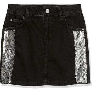 GUESS Girls Black Denim Skirt with Sequin Ribbon, Black Size 14