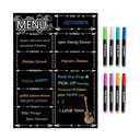 Magnetic Dry Erase Menu Board for Fridge Includes 6 Liquid Chalk Markers - Weekly Meal Planner Blackboard, Grocery List and Notepad for Kitchen Refrigerator - Chalkboard Magnet
