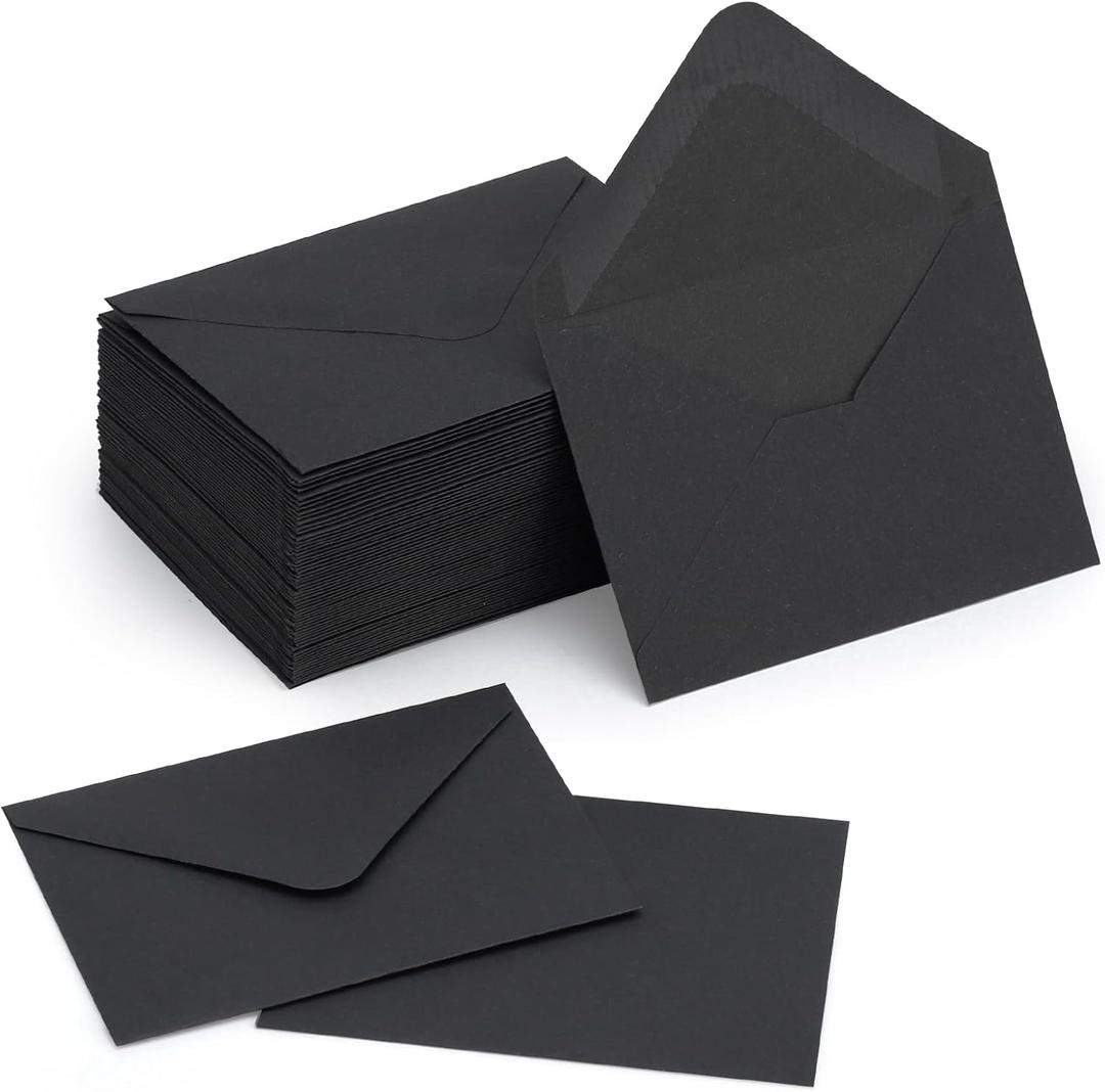 100 Pack 4 x 2.75" Mini Envelopes 120GSM Black Gift Card Envelopes Bulk Small Paper Gift Card Sleeves Greeting Card Business Card Tiny Envelope Pockets for Card & Invitation