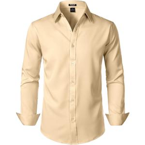 Men's Stretch Soft Slim Fit Dress Shirts Long Sleeve Formal Wedding Business Casual Button Down Shirt (X-Large, Khaki)