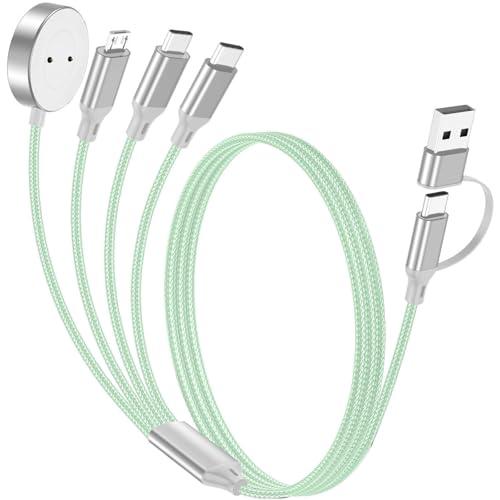 Travel Essentials, Multi Charging Cable for Apple Watch Charger/ iPhone Charger/ Samsung Charger, Type C Cable Cord for iWatch Ultra/ 10-2/ iPhone 17-11/ Samsung S25-S20, Android Phone, airPods, Car[1.2M]-Green