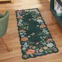 Floral Small Rug, 2x 3,5 Kitchen Rugs Non Slip Washable Rug Ultra-Thin, Soft Front Door Mat Indoor Entrance Boho Low-Pile Entry Carpet for Bathroom Bedroom Flore (2x3,5ft,Dark Green)