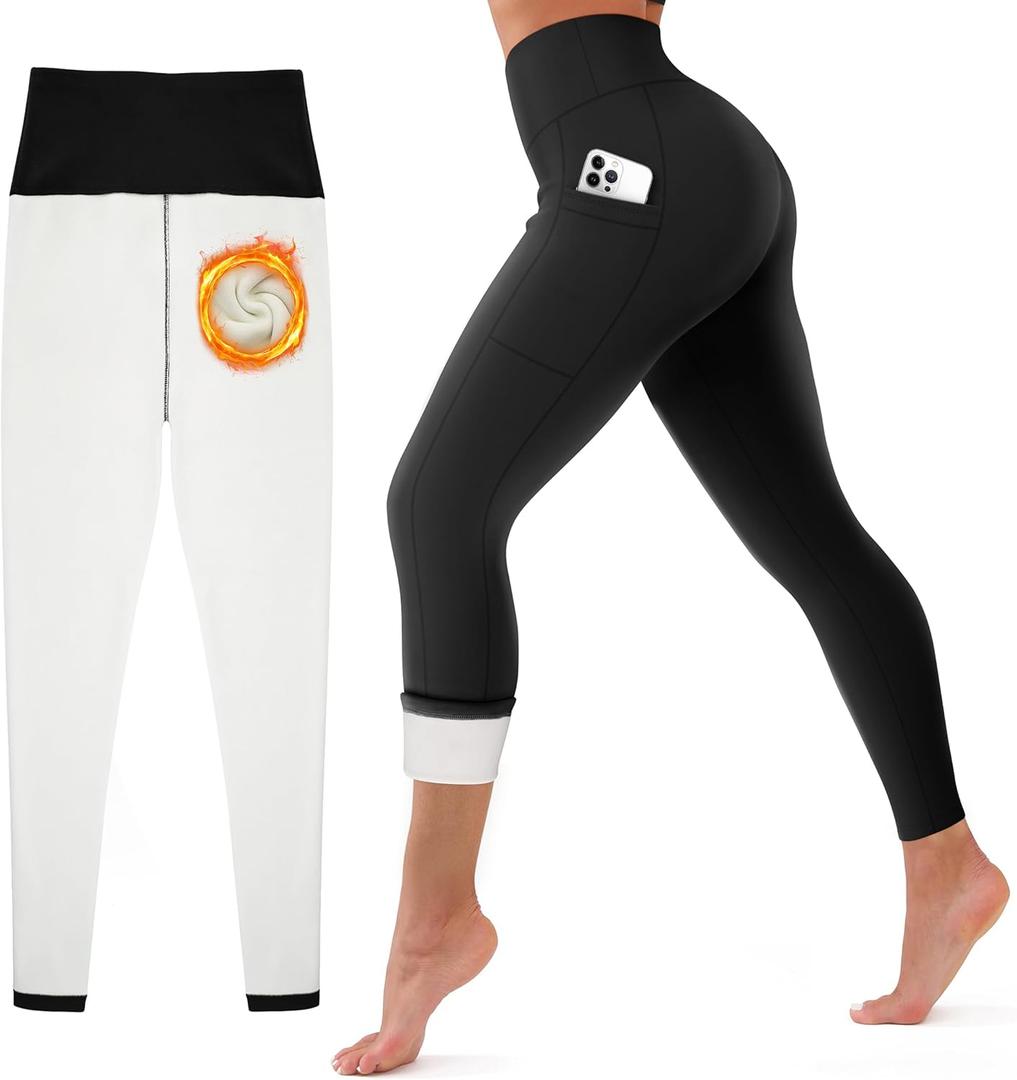 CHARMKING Women's Fleece Lined Thermal Leggings High Waisted Winter Yoga Pants with Pockets | Cold Weather Compression Tights (Large, 01 Black)
