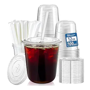 Homestockplus 100 Pack 12 oz BPAFree Clear Plastic Cups with Sip Lids  LeakProof Round Bottom Disposable Iced Coffee Cups for Kids, ToGo Drinks, Smoothies, Juice & Small Portion Cold Beverages