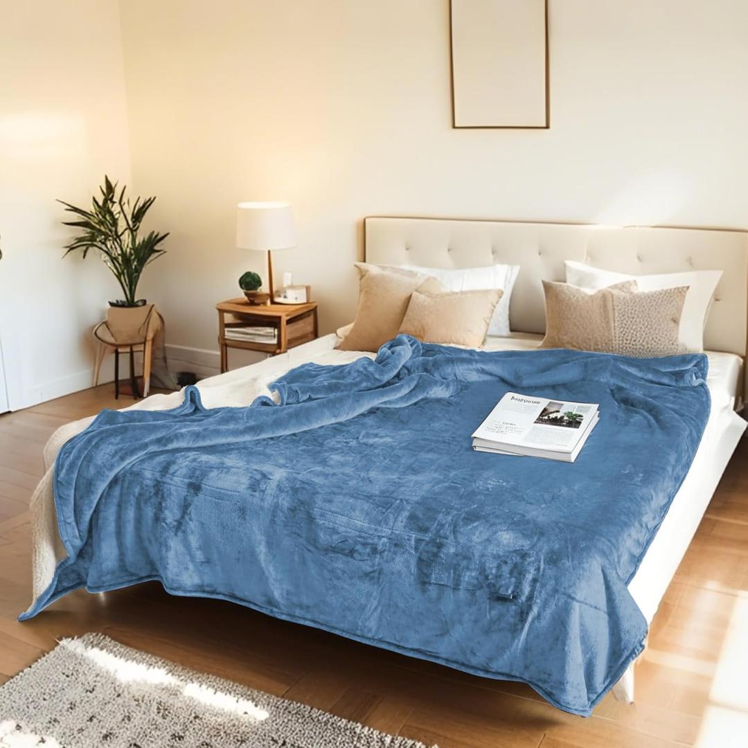 Electric Heated Blanket Throw Size 50"x60" - Flannel & Sherpa Fabric Dual-Sided, 6 Heat Settings & 1-3 Hours Auto Off, Soft & Cozy Warming Throw for Home, Office, or Bed, Machine Washable, Slate Blue