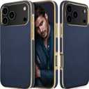 LOHASIC for iPhone 17 Pro Max Case Leather, Men Women Luxury Classic Back Cover with Soft Microfiber Lining Anti-Slip Grip Cases for iPhone 17 ProMax, Navy Blue