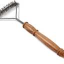 Stainless Steel Three Sided Grill Brush BBQ Grill Cleaner for Outdoor Grills, 17 Extended Wooden Handle, No-Scratch, Heavy-Duty Barbecue Cleaning Tool