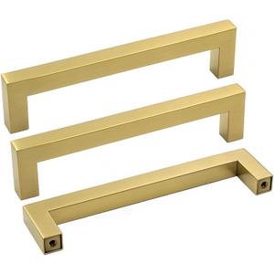 goldenwarm Kitchen Cabinet Handle Brushed Brass Drawer Pull Handles for Cabinets - LSJ12GD115 Square Bar Pulls Antique Brass Bathroom Cabinet Hardware Modern Knobs for Dresser Drawers, 5PCS