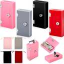 CroBlissful 4 Sets Money Bank Acrylic Box for Gambler Winner Bank Portable Safe Casino Money Box Gift for Gambler Winners Christmas with Key with Velvet Bag to Stop Addictive Urges Grey Black Red Pink