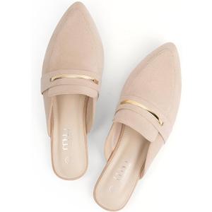 MUSSHOE Comfortable Work Women's Mules - Casual Slip on Black Suede Backless Loafers-Office Business Teacher Dressy Flats 2025 for Professional Women (Nude Microfiber, 9)