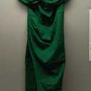 GOBLES Women's Elegant Strapless Ruffle Shoulder Short Sleeve Side Split Bodycon Ruched Formal Dress (Large, Green)