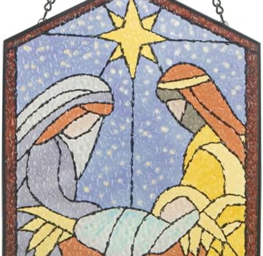 BTAMUD Nativity Scene Sun Catcher - 8'' Nativity Scene Stained Glass Window Hanging Ornaments Glass Sun Catcher for Home Window Decor Colorful Glass Panel for Wall Hanging Christmas Ornament Gift Set of 3