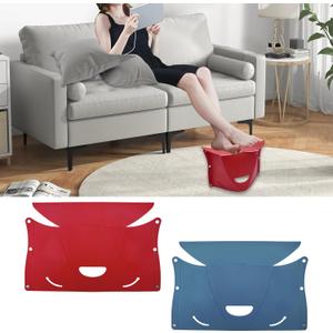 Foldable Airplane Foot Rest for Long Flight, Portable Camping Hiking Stool Travel Under Desk Foot Leg Rest for Airplane, Subway, Outdoor (Red+Navy)