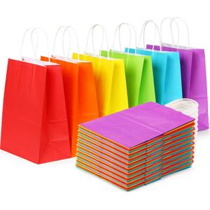 SHOPDAY 36 PCS Rainbow Kraft Paper Gift Bags with Handles, Medium Size 8 x 4.25 x 10.5 Inches, 6 Assorted Colors for Birthday, Wedding, Baby Shower, Multi-purpose Occasion