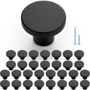 JOY DECOR 30 Pack Black Cabinet Knobs, Matte Black Kitchen Cabinet Knobs, 1-1/5 Inch Round Drawer Pulls, Kitchen Hardware for Dresser Drawers Closets