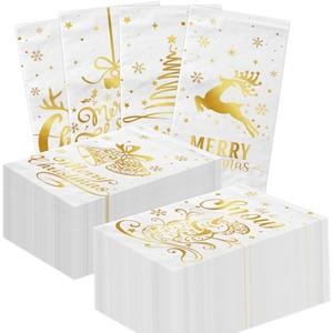 Christmas Cocktail Napkins - 40pcs White and Gold Paper Napkins for Winter Holiday Bathroom Decoration