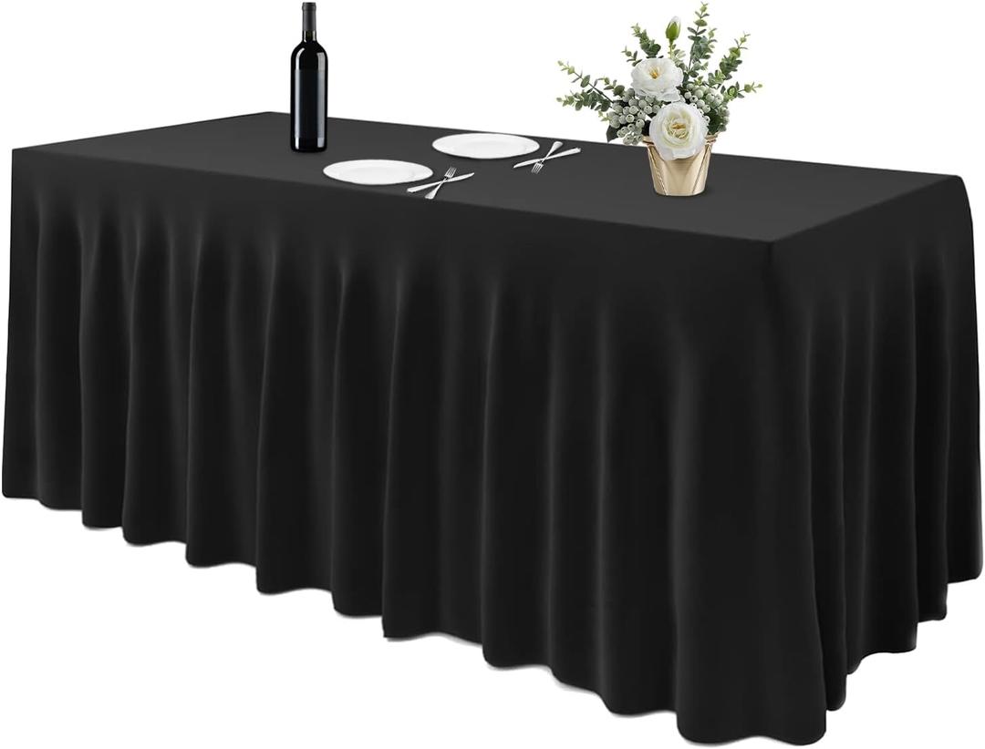 EMART Rectangle Table Skirt for 6ft, Black Spandex Tablecloth Wrinkle Resistant Cover for Banquet Wedding Birthday Party