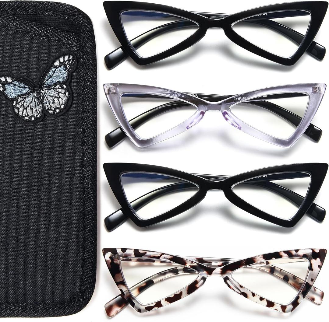 EYEURL 4-Pack Cat Eye Reading Glasses for Women Oversize Blue Light Blocking Computer Glasses Spring Hinge Anti Eyestrain/Computer Glare/UV Readers for Women,1.5