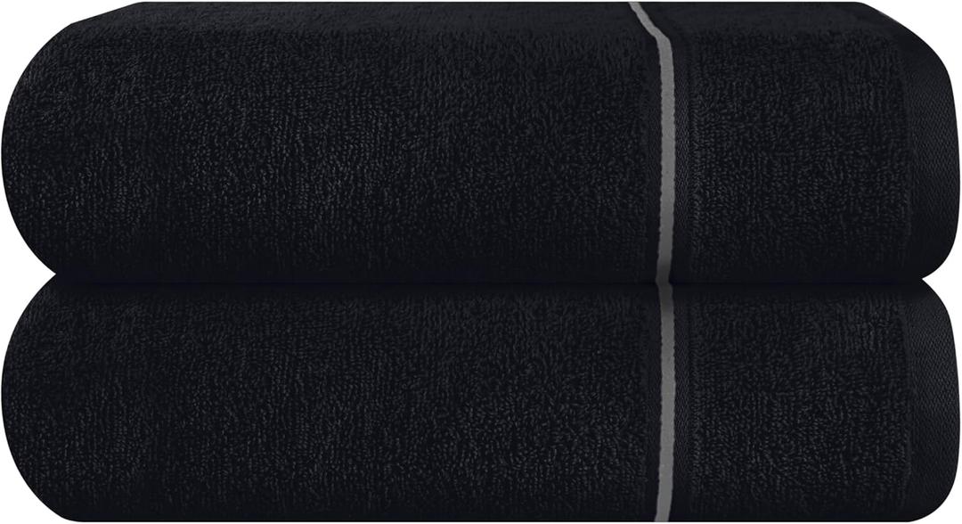 Cotton 2 Pack Oversized Bath Towel Set 28x55 inches, Large Bath Towels, Ultra Absorbant Compact Quickdry & Lightweight Towel, Ideal for Gym Travel Camp Pool - Black
