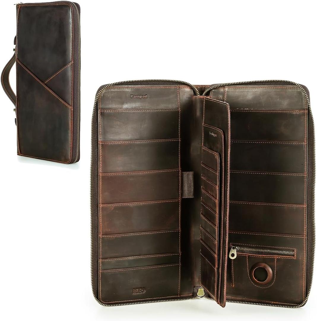CONTACTS Family Passport Holder for 10 Full Grain Leather Compatible with Airtag Passport Holder for Family Travel Document Organizer Multiple Rfid Blocking Passport Wallet