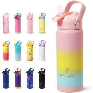 DLOCCOLD Kids Insulated Water Bottle with Leak Proof Straw Lid, Double Wall Vacuum Stainless Steel Water Bottle with Silicone Boot, Reusable Tumbler for Travel, Boys, Girls
