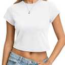 EasyGala Womens Cotton T Shirts Basic Baby Tee Crop Tops Crewneck Slim Fit Short Sleeves Tee Summer Cute Clothes 2026 (White, L)