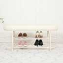 Shoe Bench, 3-Tier Shoe Rack for Entryway, Bench Shoe Cabinet Metal Frame with Soft Cushion for Living Room, Bedroom, Mudroom (Color : White, Size : 100cm/39.4in)