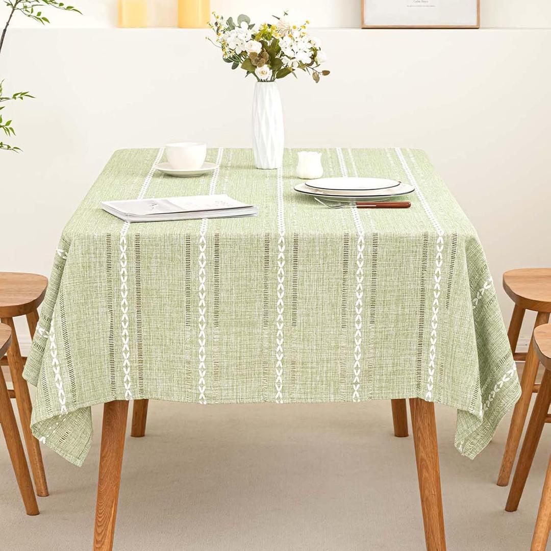 SIELUNO Rectangle Table Cloth Rustic Farmhouse Tablecloth Heavy Duty Cotton Linen Waterproof Wrinkle Free Table Cloths for Kitchen and Dining Room-Hollow Sage Green-Rectangle, 54"x102", 8-10 Seats