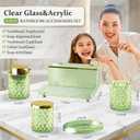 Glass Bathroom Accessories Set 5Pcs Crystal - Foaming Soap Dispenser, Soap Dish, Cup, Acrylic Toothbrush Holder with Tray Organizer, Qtip Jar, Bathroom Counter Set Sink Decor (Green)