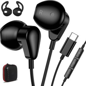 USB C Headphones for iPad 10th Generation for Google Pixel 10 Pro XL 9 Pro for Galaxy S26 Ultra Type C Earbuds for iPhone 17 16 Pro 15 Wired Earphones DAC HiFi Stereo Headset Mic Volume Control Black