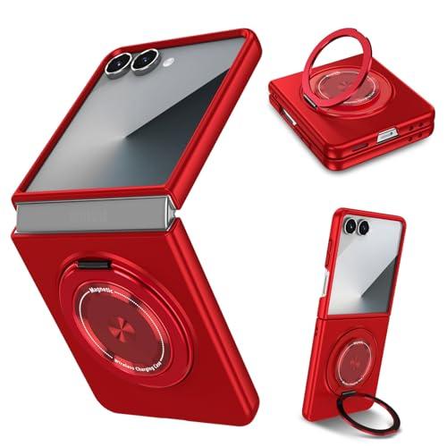 ZHOZEXIN for Samsung Galaxy Z Flip 7，Rotate Ring Magnetic Protection Shockproof Cover Case，Foldable Slim Case Compatible with Samsung Galaxy Z Flip 7 (Red)