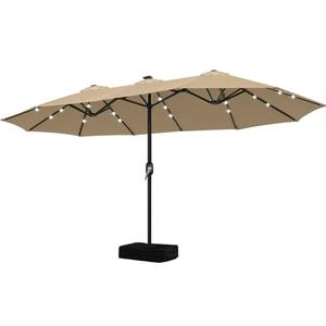 ABCCANOPY 15ft Umbrella Outdoor Patio Solar Lights with Base, Outdoor Double-Sided Rectangle Umbrella for Poolside, Lawn, Backyard (Khaki)
