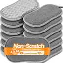 Multi-Purpose Scrub Kitchen Sponges  12 Pack Dish Sponge, Dual-Sided Non-Scratch Microfiber & Metal Scrubber, Reusable Heavy Duty Sponges for Dishes, Pots, Glass, Sink, Stovetop & Bathroom (Silver)