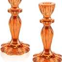 Glass Candle Holders, 2PCS Pillar Candle Holders Decorative Candlestick Holders Table Centerpieces Valentines Wedding Home Decor, Orange