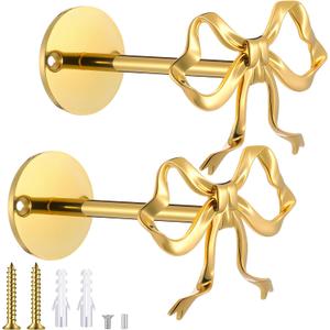 Blulu 2 Pcs Metal Bow Curtain Holdbacks Gold Wall Mounted Bow Curtain Hold Backs Curtains Modern Gold Holders for Living Room Bedroom Office Home (3.67 x 2.64 Inches)