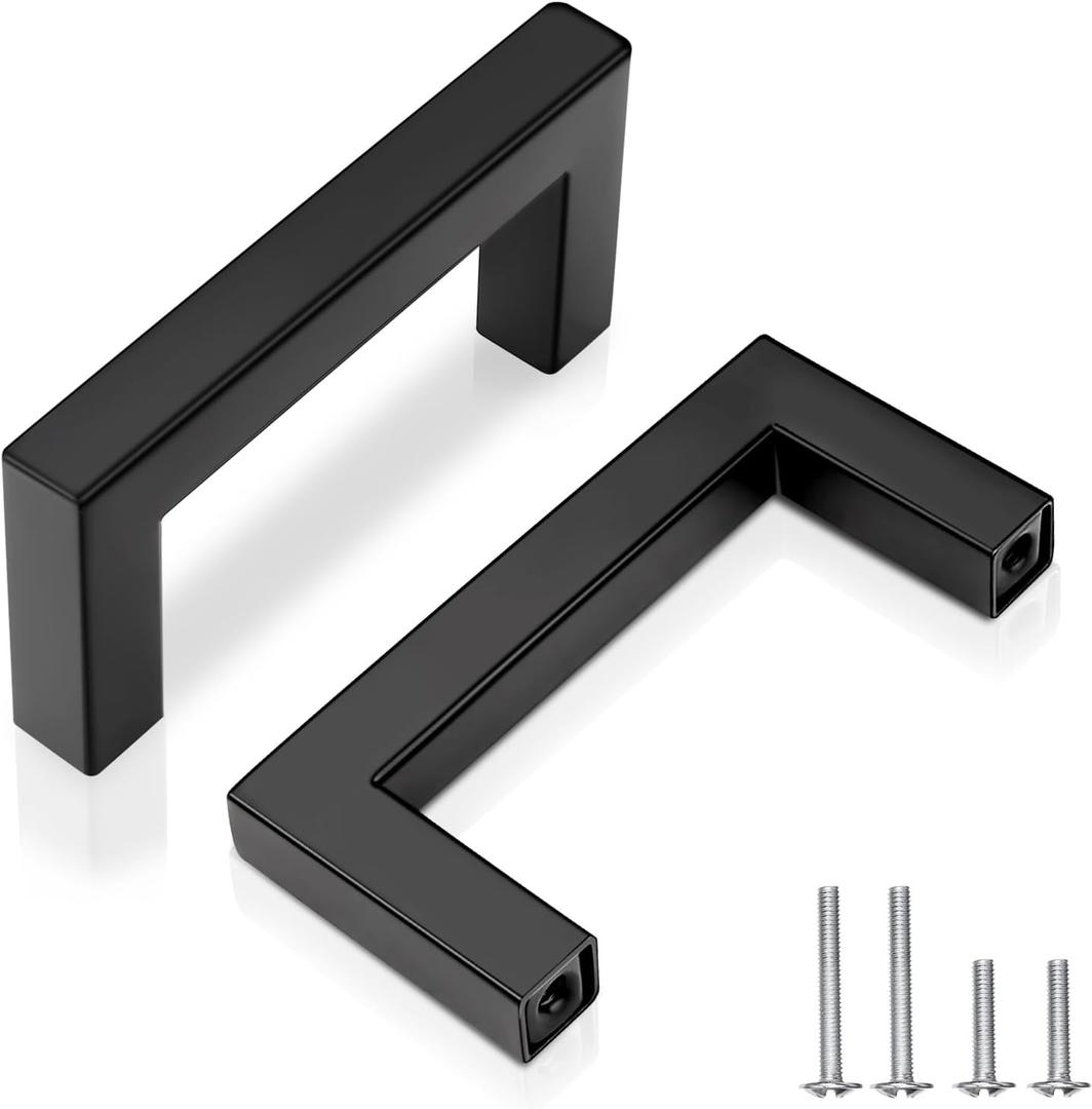 76mm (3") Center to Center Matte Black Stainless Steel Cabinet Handles 10 Pack - Kitchen Drawer Pulls & Dresser Knobs, Durable Cabinet Hardware