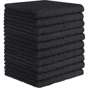 DecorRack 10 Pack 100% Cotton Wash Cloth, Luxurious Soft, 12 x 12 inch Ultra Absorbent, Machine Washable Washcloths, Black (10 Pack)